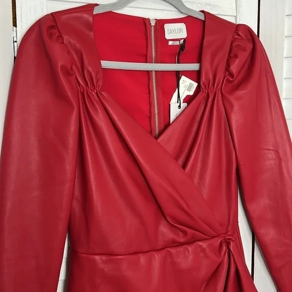 Saylor Red Vegan Red Leather Francie Dress NWT Size Small